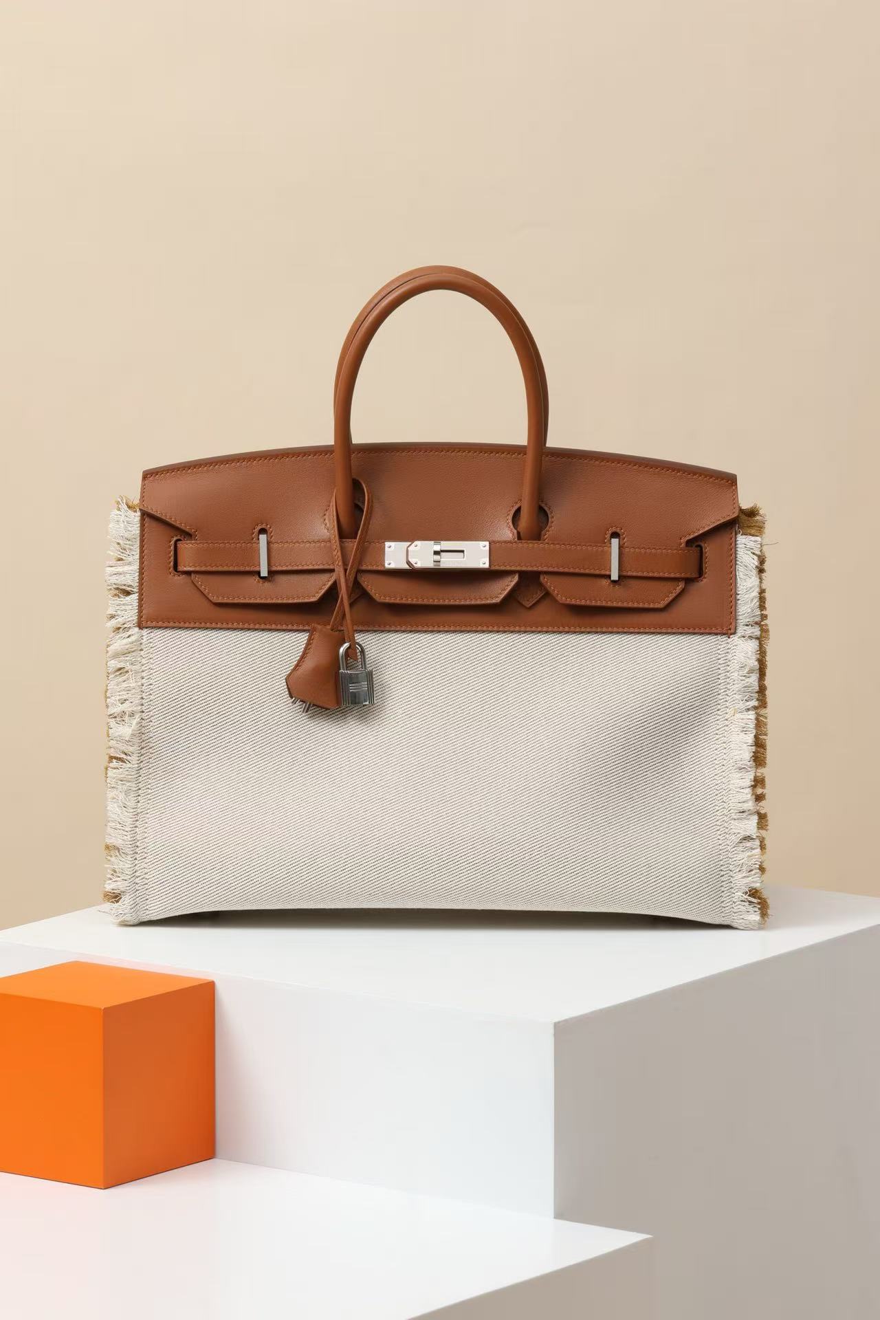 Hermes Swift Twill H Fray Fray Birkin 35 Rouge